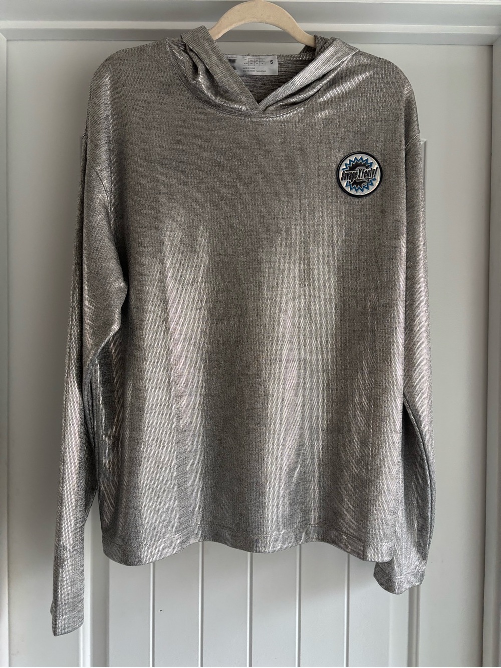 Savage X Fenty Silver Metallic Hooded Long Sleeve Top